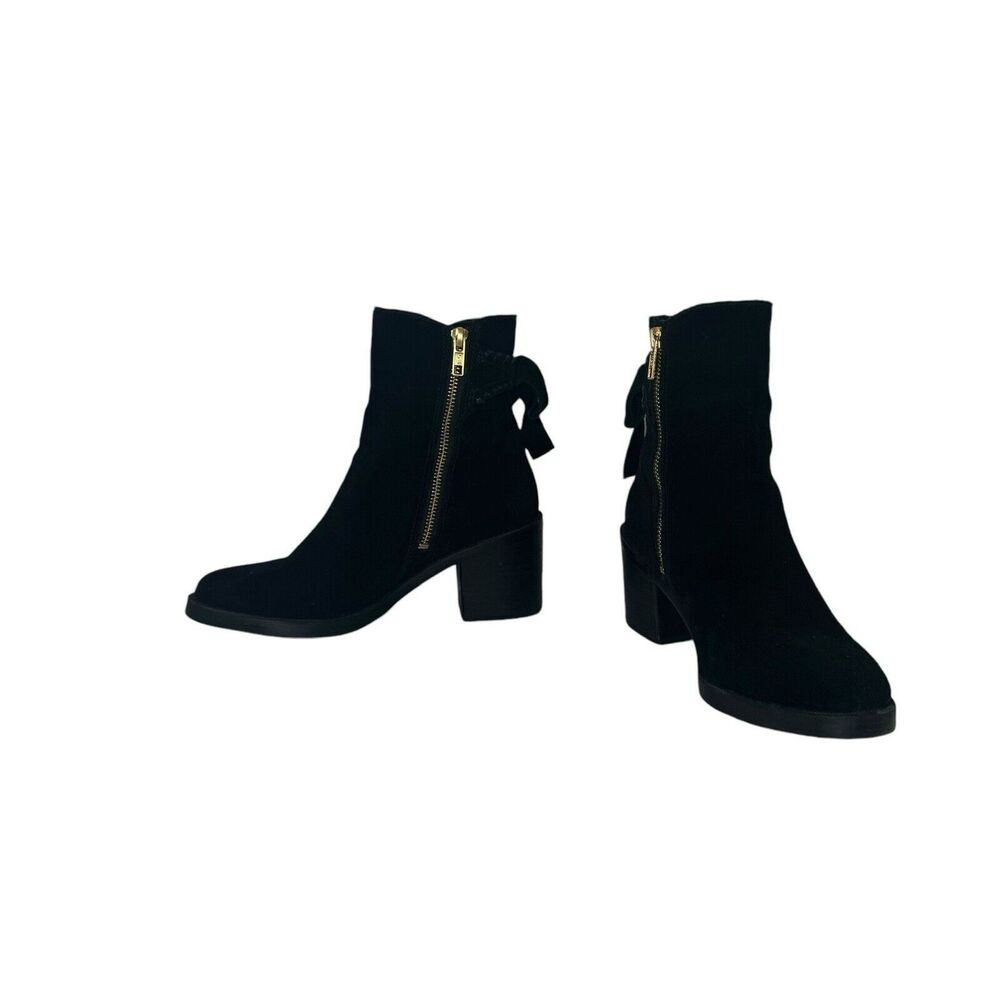 UGG Fraise Whipstitch Ankle Boots Women's 7 Black Suede Zip Bow Block Heel